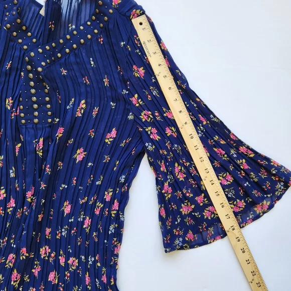 Woman Within Sheer Pleated Blouse Top Floral Print Navy Blue Pink Plus Large 18 - Picture 16 of 16